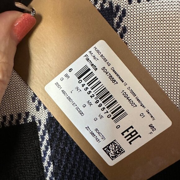 Hugo Boss Fiametta Checker Sweater Womens Size L Drop Shoulder Crewneck Wool - Picture 8 of 13